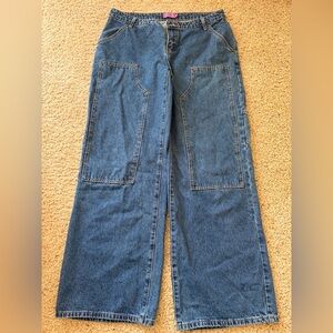 Edikted Blue Wide-Leg Flare Jeans with Front Patch Pockets